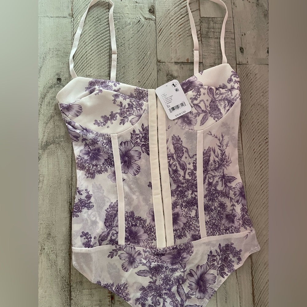 Free People Night Rhythm Printed Bodysuit/Ivory Combo